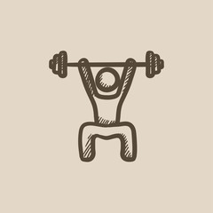 Man exercising with barbell sketch icon.
