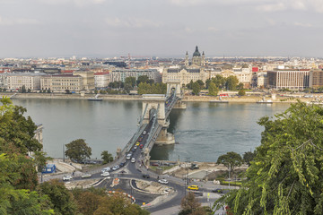 Upper view of Chain Bridge in Hungary, Budapest