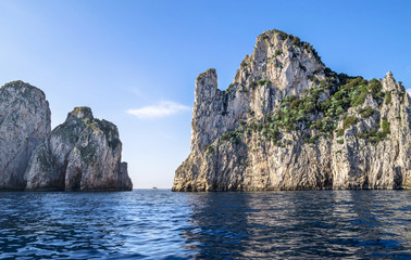 Fototapeta na wymiar Rocks formation on the coast of Mediterranean Sea, Capri Island, Italy