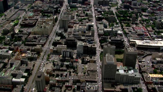 Looking down between thoroughfares in Montreal, Quebec. Shot in 2003.