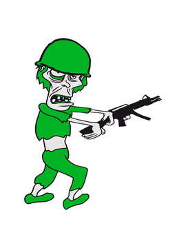 soldier machine gun military army war zombie run go ugly comic cartoon funny halloween horror
