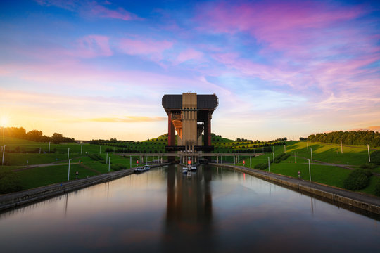 The Strepy-Thieu boat lift on the Canal du Centre in the Province of Hainaut, Belgium.It is the tallest boat lift in the world.