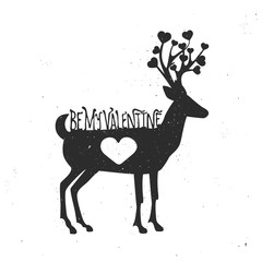 silhouette of deer, hearts. Be my valentine.