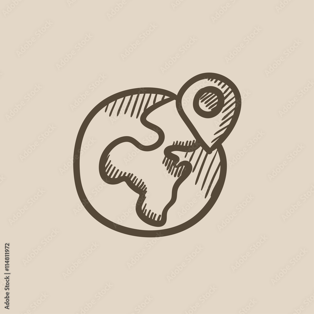 Poster globe with pointer sketch icon.