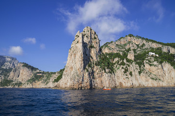 Naklejka premium Rocks formation on the coast of Mediterranean Sea, Capri Island, Italy
