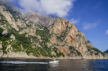 Rocky terraces on the Mediterranean coast at Capri Island