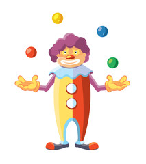 Vector cartoon illustration of cute clown on white background.