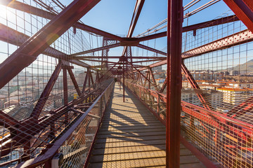 The Bizkaia suspension bridge in Portugalete, Spain inside