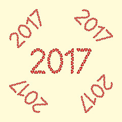 New Year 2017 made from hearts
