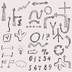vector hand drawn arrows icons set on white