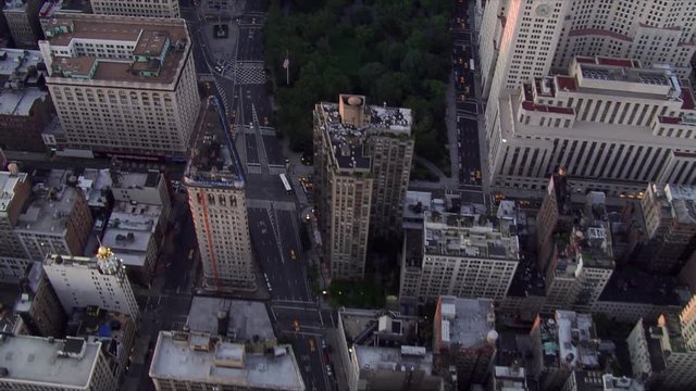 Slow flight over rooftops near Madison Square Park. Shot in 2006.
