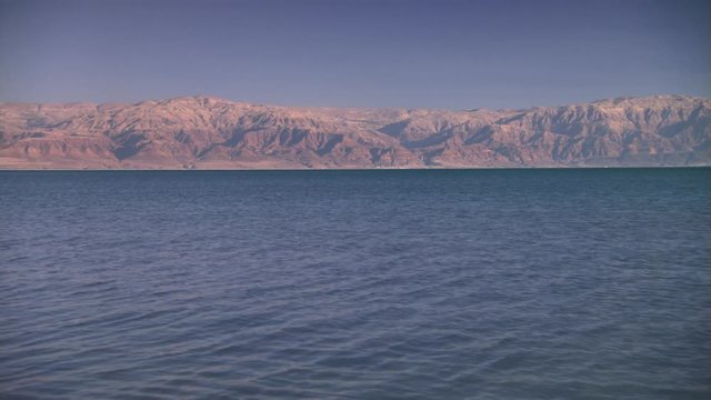 Long view across the Dead Sea to Judean Hills
