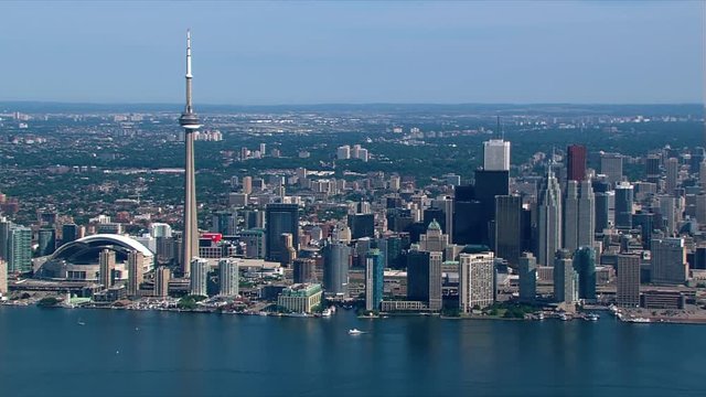 Approaching Toronto skyline from Lake Ontario. Shot in 2003.