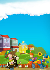 Obraz na płótnie Canvas Cartoon scene of kids playing in the playground - illustration for children
