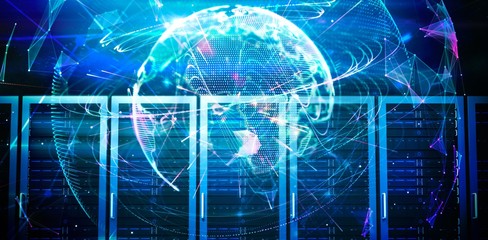 Composite image of global technology background in purple