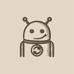 Robot with refresh sign sketch icon.
