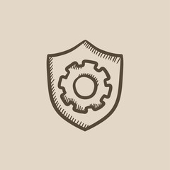 Shield with gear sketch icon.