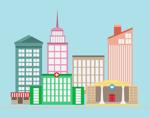 Flat design modern vector illustration icons set of urban landscape. 