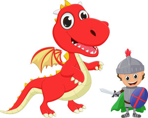illustration of knight and dragon isolated on white background