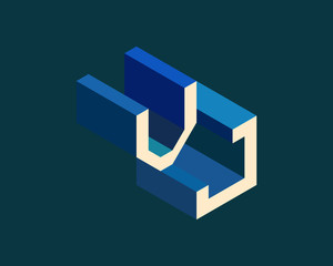 VJ isometric 3D letter logo. three-dimensional stock vector alphabet font typography design.
