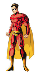 comic style male superheroe with red uniform icon