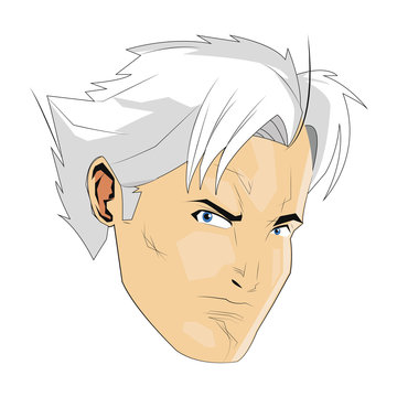 comic style face of man with white hair icon