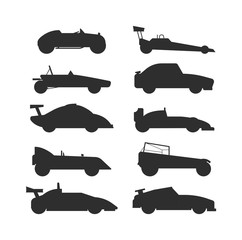 Race retro sport car black silhouette. Supercar tuning retro sport car and flat style vector retro sport car illustration on white background. Retro sport car vehicle automobile classic transport