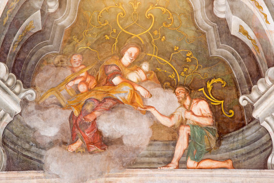 BRESCIA, ITALY - MAY 21, 2016: The fresco of cardinal virtue of Love in Chiesa di Santa Maria della Carita by Ferdinando Cairo and Luigi Vernazal from 18. cent.