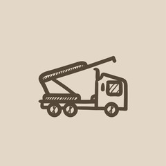 Machine with a crane and cradles sketch icon.