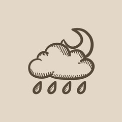 Cloud with rain and moon sketch icon.