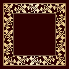 Openwork golden frame with leaves.