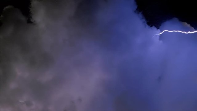 Lightning effects striking rolling clouds from left, right, and center frame