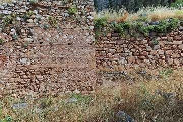 Old walls in Ancient Greek archaeological site of Delphi,Central Greece