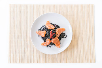 spicy black spaghetti with salmon