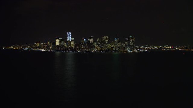 Approaching New York City from the harbor at night. Shot in 2011.