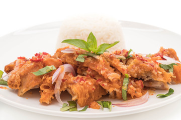 spicy salad with fried chicken