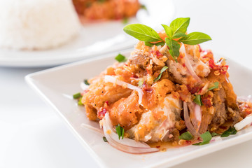 spicy salad with fried chicken