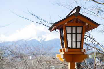 pole lamp with beautiful fuji mountain background