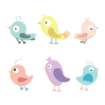 Vector Collection of Pastel Birds.