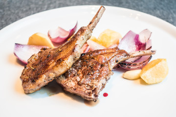 Grilled lamb rack steak