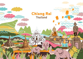 Fototapeta premium Welcome to Chiang Rai Thailand - freehand drawing illustration