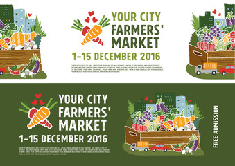 Farmers market banner concept, vector Illustration