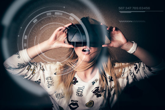 girl playing in virtual reality