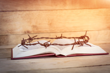concept of metal barbed Wire crown like the thorns of Jesus and the holy bible