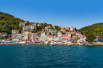 Istanbul outer suburbs view on clear day. Urban skyline landscape with copy space