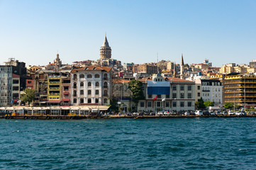 Istanbul Beyoglu district cityscape and famous landmark Galata Kulesi, Tower. Urban skyline with copy space