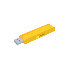 Yellow USB flash drive icon in cartoon style on a white background