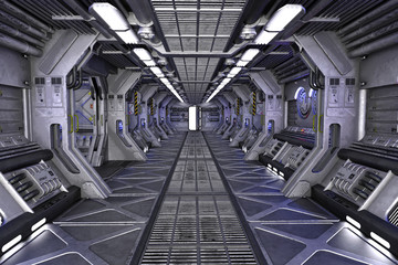 Sci-Fi corridor interior design 3d illustration © Veronika