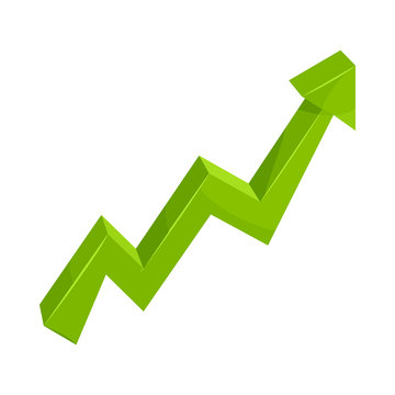 Green growth arrow chart icon in cartoon style on a white background