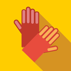 Fototapeta premium Red garden gloves icon in flat style on a yellow background